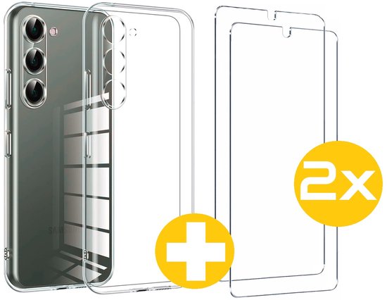 Hoesje en Screenprotector Combi Geschikt Voor Samsung Galaxy S23FE (Fan Edition) - Transparant Hoesje + 2x Screenprotector