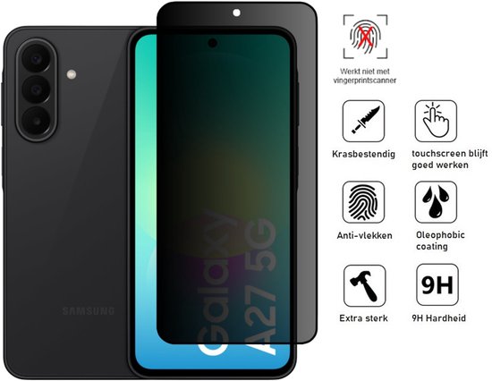 Privacy Screenprotector Geschikt Voor Samsung A27 - Volledige Beschermglas - PREMIUM Tempered Glass - 1 stuk