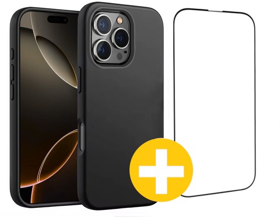 Hoesje en Screenprotector Combi Geschikt Voor iPhone 16 Pro Max - Zwart Hoesje + Premium Screenprotector