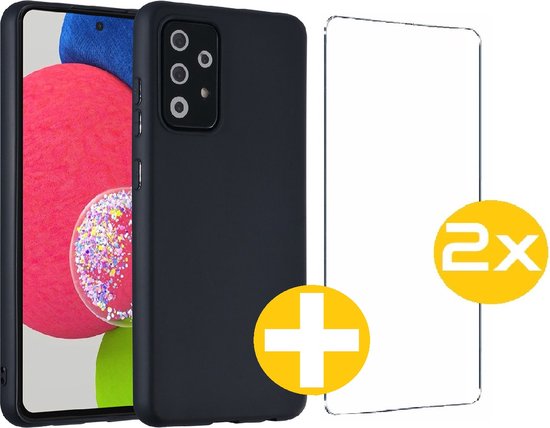 Hoesje en Screenprotector Combi Geschikt Voor Samsung Galaxy A72 5G - Zwarte Siliconen Hoesje Hoesje + 2x Screenprotector