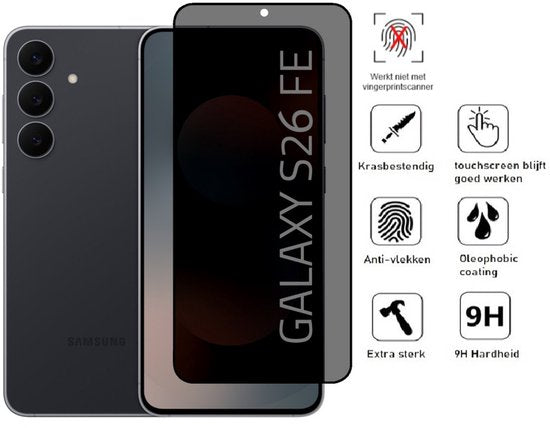 Privacy Screenprotector Geschikt Voor Samsung S26 FE (Fan Edition) - Volledige Beschermglas - 2 Stuks