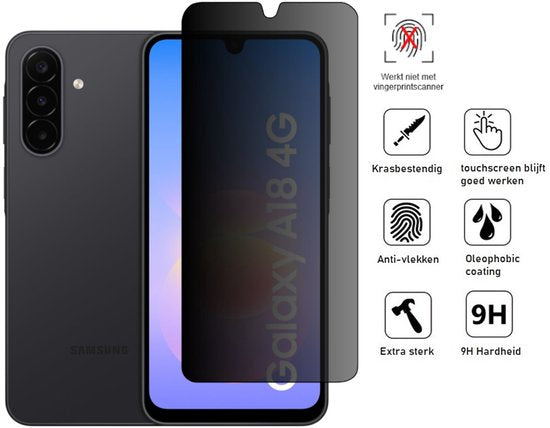 Privacy Screenprotector Geschikt Voor Samsung A18 - Volledige Beschermglas - PREMIUM Tempered Glass - 1 stuk