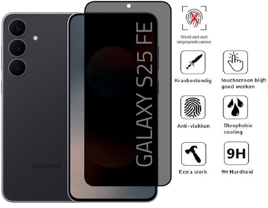 Privacy Screenprotector Geschikt Voor Samsung S25FE (Fan Edition) - Volledige Beschermglas - 2 Stuks