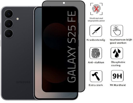 Privacy Screenprotector Geschikt Voor Samsung S25FE (Fan Edition) - Volledige Beschermglas - 4 Stuks