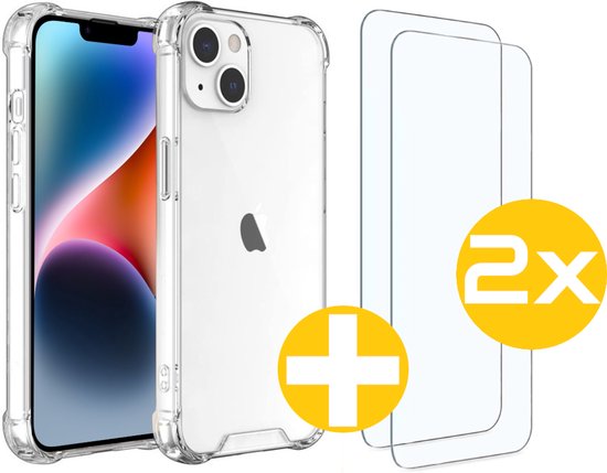 Hoesje en Screenprotector Combi Geschikt Voor iPhone 14 - Anti Shock Hoesje + 2x Screenprotector