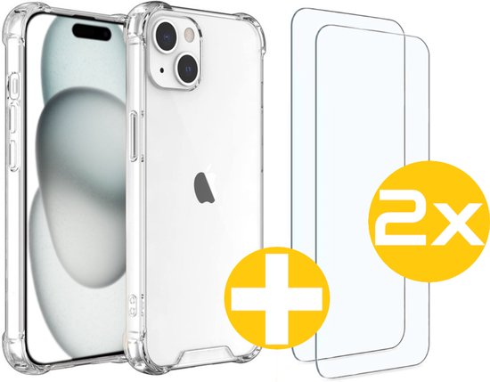 Hoesje en Screenprotector Combi Geschikt Voor iPhone 15 - Anti Shock Hoesje + 2x Screenprotector