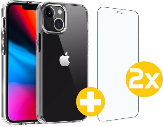 Hoesje en Screenprotector Combi Geschikt Voor iPhone 14 - Transparant Hoesje + 2x Screenprotector