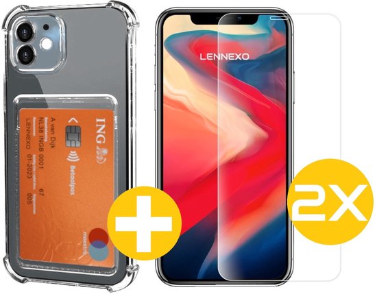 Pashouder Hoesje en Screenprotector Combi Geschikt Voor iPhone 11 - Pasjeshouder + 2x Screenprotector