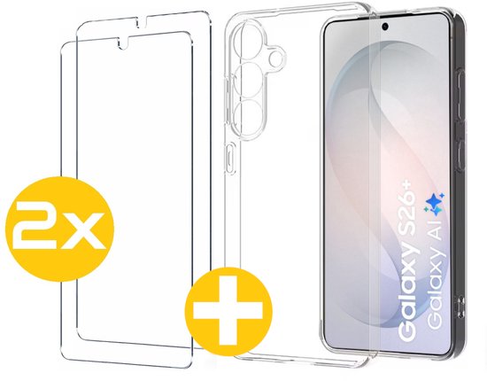 Hoesje en Screenprotector Combi Geschikt Voor Samsung Galaxy S26+ (S26 PLUS) - Transparant Hoesje + 2x Screenprotector
