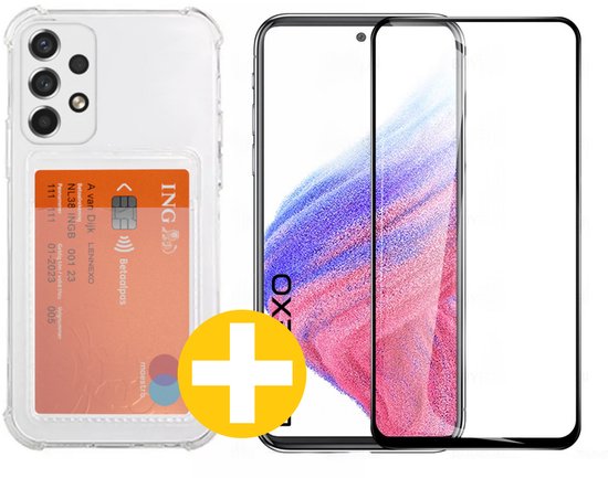 Pashouder Hoesje en Screenprotector Combi Geschikt Voor Samsung A53 - Pasjeshouder + Premium Screenprotector