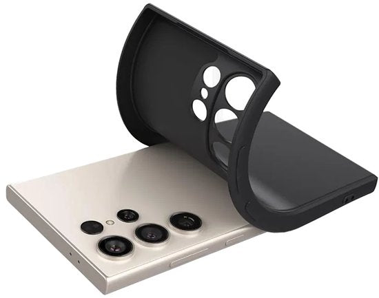 Hoesje en Screenprotector Combi Geschikt Voor Samsung Galaxy S25 Ultra - Zwarte Siliconen Hoesje + 2x Screenprotector
