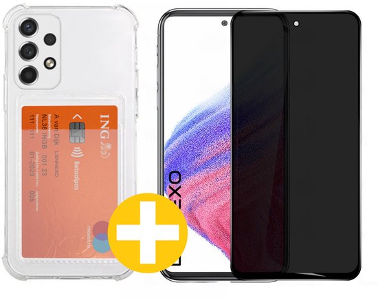 Pashouder Hoesje en Privacy Screenprotector Combi Geschikt Voor Samsung A53 - Pasjeshouder + Privacy Screenprotector