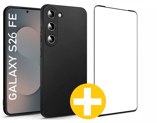 Hoesje en Screenprotector Combi Geschikt Voor Samsung S26 FE (Fan Edition) - Zwart Hoesje + Premium Screenprotector
