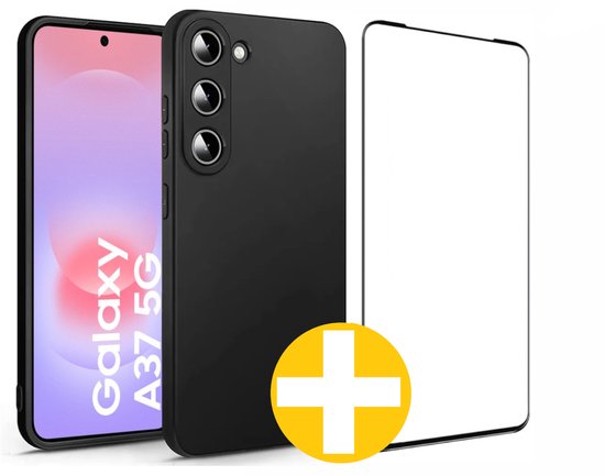 Hoesje en Screenprotector Combi Geschikt Voor Samsung A37 - Zwart Hoesje + Premium Screenprotector