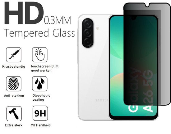 Hoesje en Privacy Screenprotector Combi Geschikt Voor Samsung A26 - Transparant Hoesje + Privacy Glas