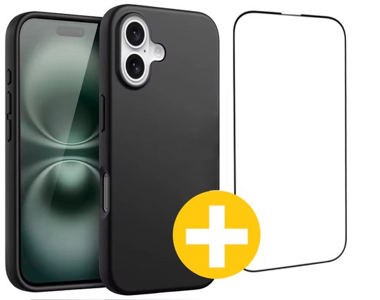 Hoesje en Screenprotector Combi Geschikt Voor iPhone 16 Plus - Zwart Hoesje + Premium Screenprotector