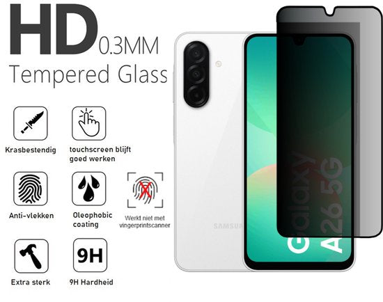 Privacy Screenprotector Geschikt Voor Samsung A26 - Volledige Beschermglas - 4 Stuks