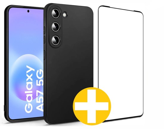 Hoesje en Screenprotector Combi Geschikt Voor Samsung A57 - Zwart Hoesje + Premium Screenprotector