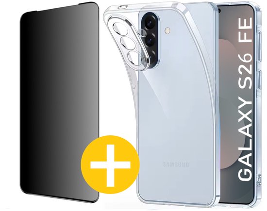 Hoesje en Privacy Screenprotector Combi Geschikt Voor Samsung S26 FE (Fan Edition) - Transparant Hoesje + Privacy Glas