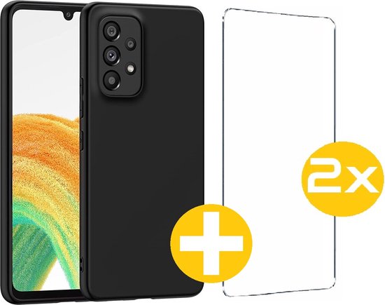 Hoesje en Screenprotector Combi Geschikt Voor Samsung Galaxy A53 - Zwarte Siliconen Hoesje + 2x Screenprotector