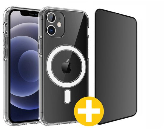 Magnetisch Hoesje en Privacy Screenprotector Combi Geschikt Voor iPhone 12 / 12 Pro - Hoesje Geschikt voor Magsafe + Privacy Screenprotector