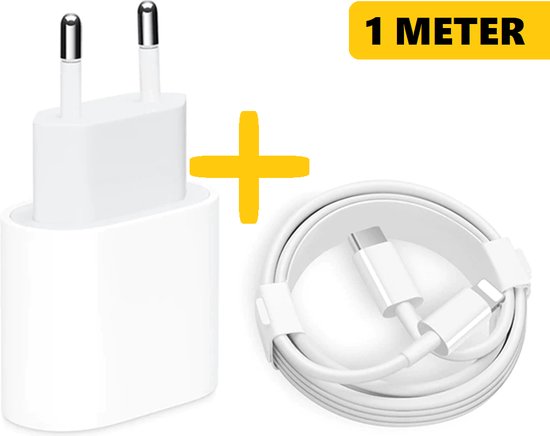20W Power Adapter + 1 Meter Lightning kabel | Geschikt voor Apple iPhone X / XS / 11 / 11 Pro / 11 Pro Max / 12 / 12 Pro / 12 Pro Max / 13 / 13 Pro / 13 Pro Max / iPad | Oplader | Snellader | Quick Charger | USB-C Naar Lightning