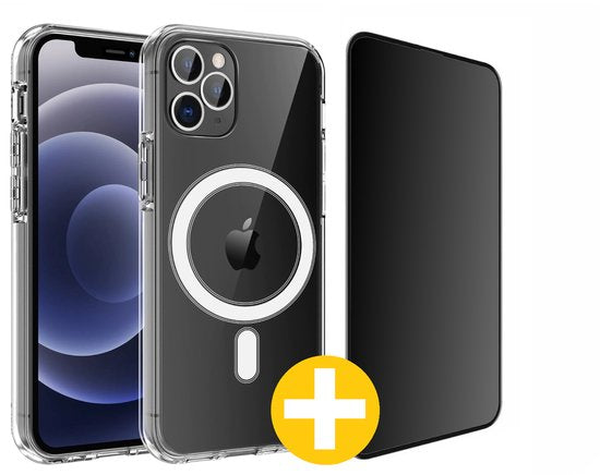 Magnetisch Hoesje en Privacy Screenprotector Combi Geschikt Voor iPhone 12 Pro Max - Hoesje Geschikt voor Magsafe + Privacy Screenprotector