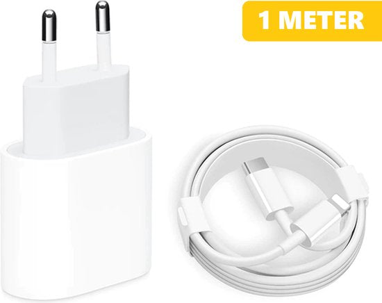 20W Power Adapter + 1 Meter Lightning kabel | Geschikt voor Apple iPhone X / XS / 11 / 11 Pro / 11 Pro Max / 12 / 12 Pro / 12 Pro Max / 13 / 13 Pro / 13 Pro Max / iPad | Oplader | Snellader | Quick Charger | USB-C Naar Lightning