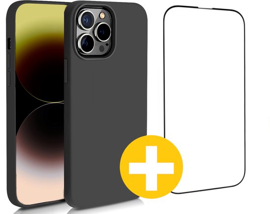 Hoesje en Screenprotector Combi Geschikt Voor iPhone 14 Pro Max - Zwart Hoesje + Premium Screenprotector