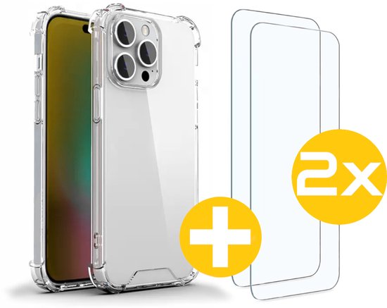 Hoesje en Screenprotector Combi Geschikt Voor iPhone 15 Pro - Anti Shock Hoesje + 2x Screenprotector