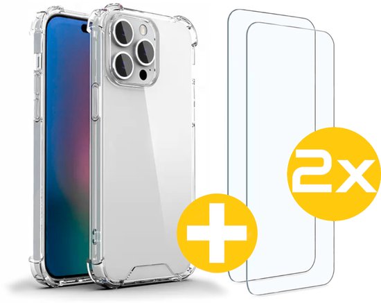 Hoesje en Screenprotector Combi Geschikt Voor iPhone 15 Pro Max - Anti Shock Hoesje + 2x Screenprotector
