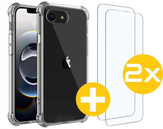 Hoesje en Screenprotector Combi Geschikt Voor iPhone 16e - Anti Shock Hoesje + 2x Screenprotector