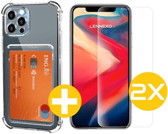 Pashouder Hoesje en Screenprotector Combi Geschikt Voor iPhone 11 Pro Max - Pasjeshouder + 2x Screenprotector