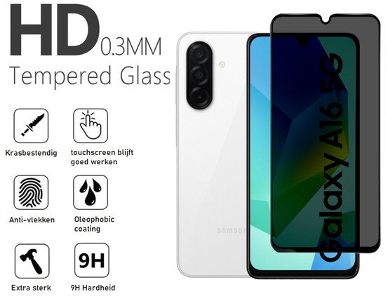 Privacy Screenprotector Geschikt Voor Samsung A16 - Volledige Beschermglas - 2 Stuks