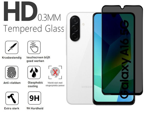 Privacy Screenprotector Geschikt Voor Samsung A16 - Volledige Beschermglas - 4 Stuks