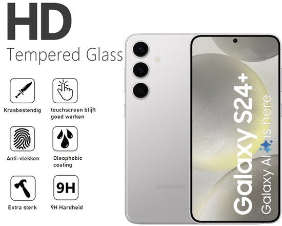 Hoesje en Screenprotector Combi Geschikt Voor Samsung Galaxy S24+ (S24 PLUS) - Zwarte Siliconen Hoesje + 2x Screenprotector