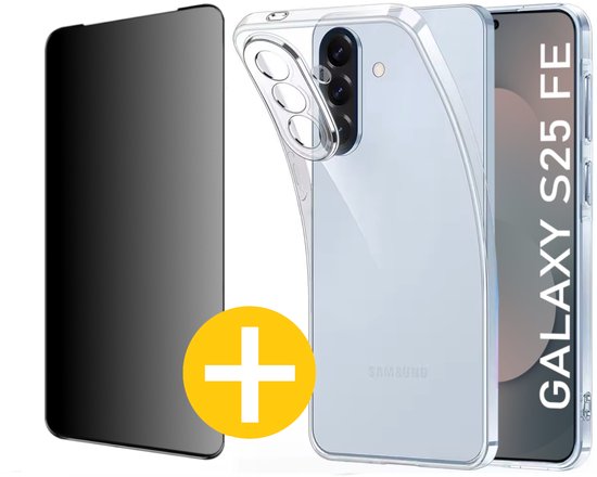 Hoesje en Privacy Screenprotector Combi Geschikt Voor Samsung S25 FE (Fan Edition) - Transparant Hoesje + Privacy Glas