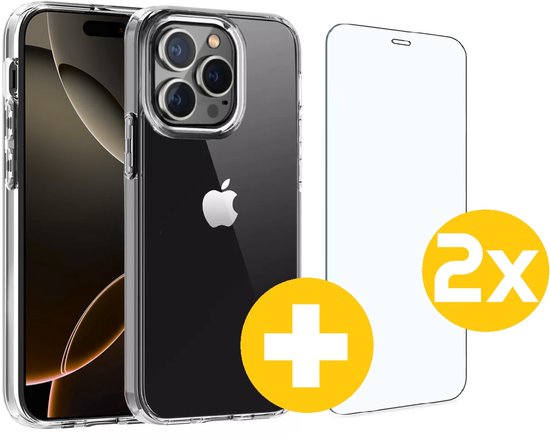 Hoesje en Screenprotector Combi Geschikt Voor iPhone 16 Pro Max - Transparant Hoesje + 2x Screenprotector