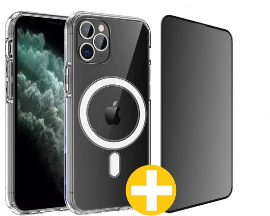 Magnetisch Hoesje en Privacy Screenprotector Combi Geschikt Voor iPhone 11 Pro - Hoesje Geschikt voor Magsafe + Privacy Screenprotector