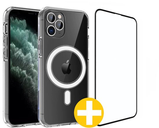 Magnetisch Hoesje en Screenprotector Combi Geschikt Voor iPhone 11 Pro Max - Hoesje Geschikt voor Magsafe + Premium Screenprotector