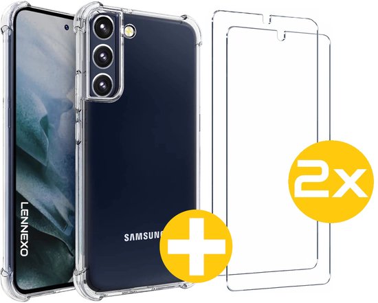 Hoesje en Screenprotector Combi Geschikt Voor Samsung S22+ (S22 PLUS) - Anti Shock Hoesje + 2x Screenprotector