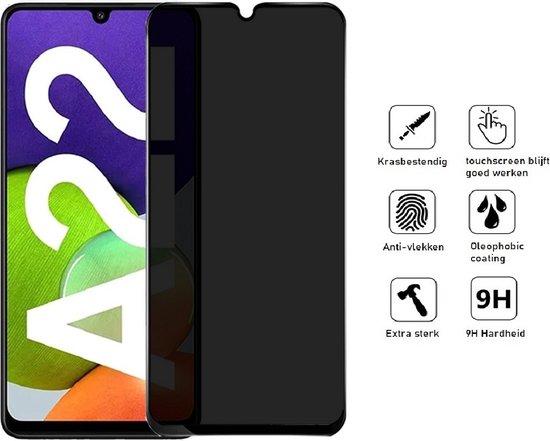 Full Cover Privacy Screenprotector Geschikt Voor Samsung A22 5G - Volledige Beschermglas - PREMIUM Tempered Glass - 1 stuk