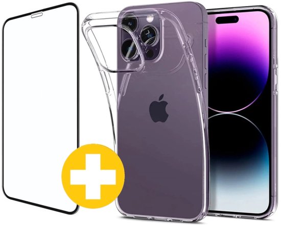 Hoesje en Screenprotector Combi Geschikt Voor iPhone 14 Pro Max - Transparant Hoesje + Premium Screenprotector