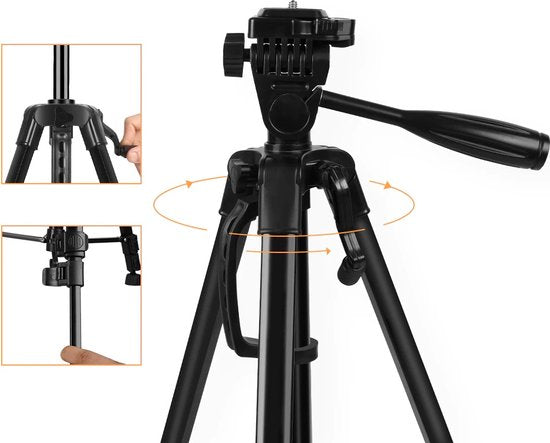 Lennexo Professionele Tripod | Uittrekbaar tot 140cm | Universele Statief Voor Smartphone en Camera | Inclusief Draagtas en Smartphone Telefoonhouder