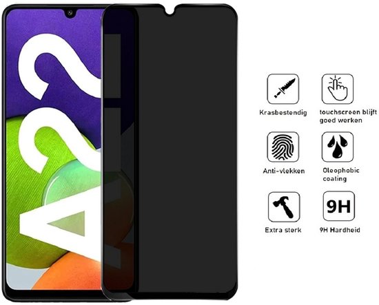 Hoesje en Privacy Screenprotector Combi Geschikt Voor Samsung A22 5G - Transparant Hoesje + Privacy Glas