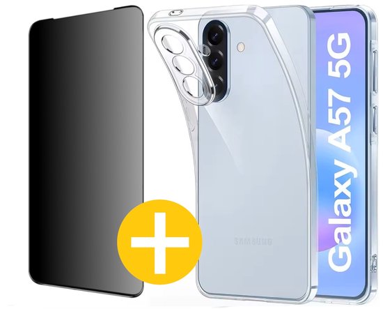 Hoesje en Privacy Screenprotector Combi Geschikt Voor Samsung A57 - Transparant Hoesje + Privacy Glas