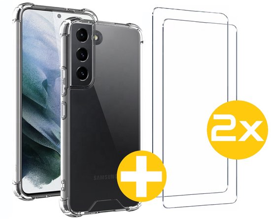 Hoesje en Screenprotector Combi Geschikt Voor Samsung S21 FE (Fan Edition) - Anti Shock Hoesje + 2x Screenprotector