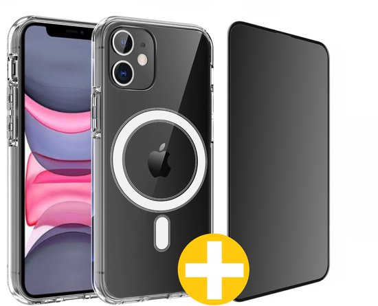 Magnetisch Hoesje en Privacy Screenprotector Combi Geschikt Voor iPhone 11 - Hoesje Geschikt voor Magsafe + Privacy Screenprotector