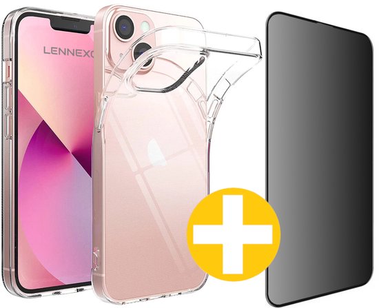 Hoesje en Privacy Screenprotector Combi Geschikt Voor iPhone 13 Mini - Transparant Hoesje + Privacy Glas
