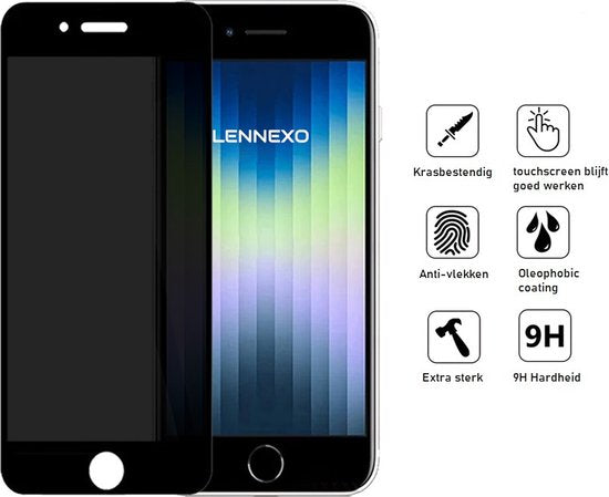 Full Cover Privacy Geschikt Voor Screenprotector iPhone SE 2022 / Screenprotector iPhone SE 2020 - Screenprotector iPhone 8 - Screenprotector iPhone 7 - Volledige Beschermglas - PREMIUM Tempered Glass - 1 stuk
